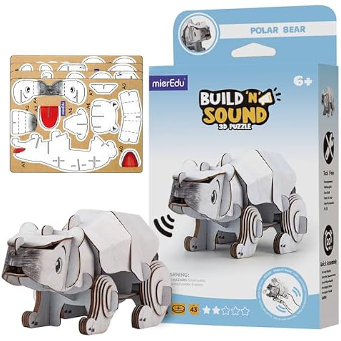 BUILD 'N' SOUND 3D PUZZLE POLAR BEAR | INTERACTIVE DIY PUZZLE WITH SOUND EFFECTS | FUN & EDUCATIONAL TOY FOR KIDS | STEM LEARNING ACTIVITY - Image 1